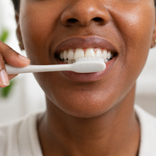 Brushing normally after placing a Mouth OS Mint Frost dissolvable toothpaste film on the front teeth
