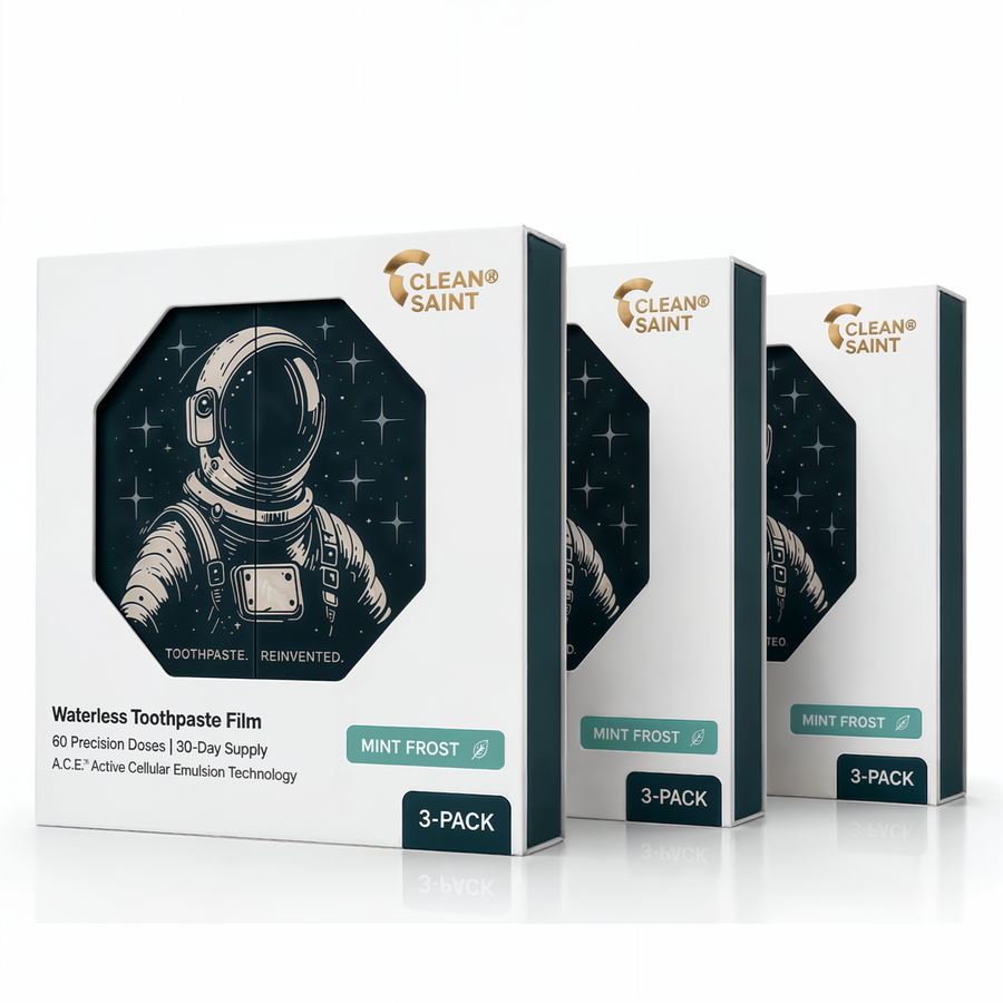 Clean Saint Mint Frost Dissolvable Toothpaste Film 3 box bundle quarterly supply waterless ODF