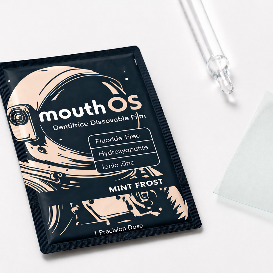 Mouth OS Mint Frost sachet and Dissolvable Film with dropper | Hydroxyapatite | Ionic Zinc | fluoride-free oral care