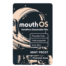 Mouth OS Mint Frost sealed Precision Dose on marble, fluoride-free dissolvable toothpaste film